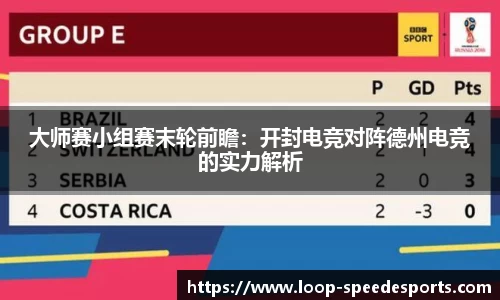 大师赛小组赛末轮前瞻：开封电竞对阵德州电竞的实力解析